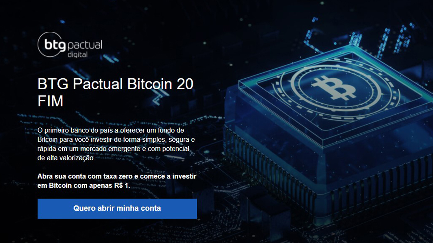 BTG Pactual lança fundo que investe 100% em Bitcoin