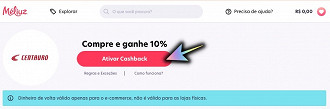 Clique em Ativar Cashback.