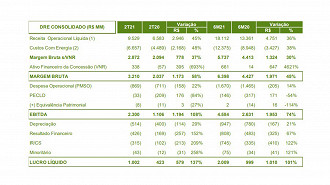 Resumo do desempenho econômico-financeiro da Neoenergia. Créditos: Reprodução/Neoenergia