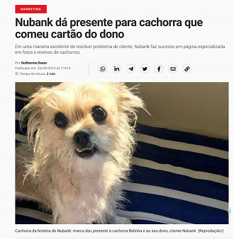 A famosa Belinha, que ganhou presente do Nubank após destruir o cartão de seu dono. Créditos: Divulgação/Nubank