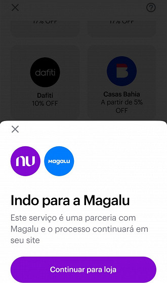 Então o cliente será redirecionado para o site da loja e lá, basta fazer as compras normalmente, pagando com o cartão Nubank. Créditos: Reprodução/Nubank