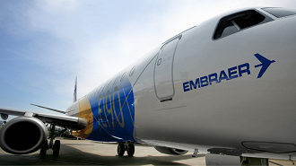 Aeronave da linha E-Jets, da Embraer - Créditos: Divulgação/Embraer.