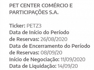 Período de reservas da PETZ3 termina em 8 de setembro.