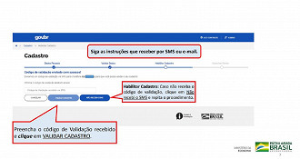 Passo 6: confirme o código de verificação enviado por e-mail ou por SMS. Créditos: Reprodução/Governo Federal