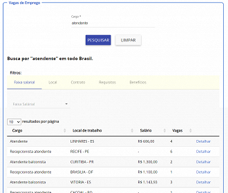 Em exemplo, buscamos vagas de emprego para o cargo de atendente no Portal Emprega Brasil em 24 de maio de 2022. - Créditos: Reprodução.