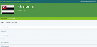 Portal do TSE lista todos os candidatos para os cargos nas eleições 2022. A imagem mostra, por exemplo, consulta dos candidatos aos cargos em São Paulo -  Créditos: Reprodução/TSE