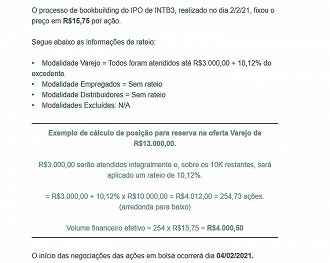Intelbras teve rateio na oferta de ações do IPO apenas para o varejo - Fonte: Corretora Rico