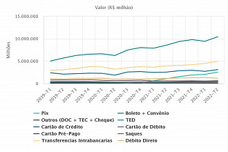 Valores das transações por meio de pagamento. Créditos: Reprodução/BC