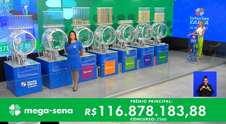 Sorteio da Mega-Sena 2560 - Créditos: Reprodução/Caixa