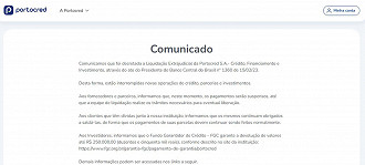 Comunicado publicado no site da Portocred. Créditos: Reprodução