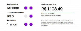 Simulação que pode ser feita no site do Nubank. Créditos: Reprodução/Nubank