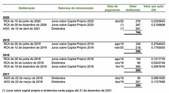 Quadro mostra o demonstrativo dos quatro últimos exercícios, incluindo o de 2020 que deverá ser aprovado em AGO. Créditos: Reprodução/Neoenergia