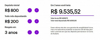 No site do Nubank é possível utilizar o simulador para diversos cenários possíveis. Créditos: Reprodução/Nubank