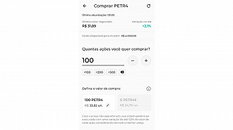 Informe o número de ações que deseja comprar. Créditos: Reprodução/C6 Bank