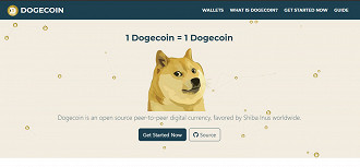 Página inicial do site da Dogecoin. Créditos: Reprodução/Dogecoin