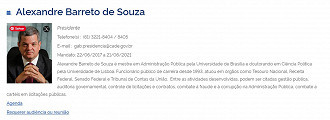 Informações disponibilizadas no site do CADE sobre o Presidente da autarquia. Créditos: Reprodução/CADE/Governo Federal